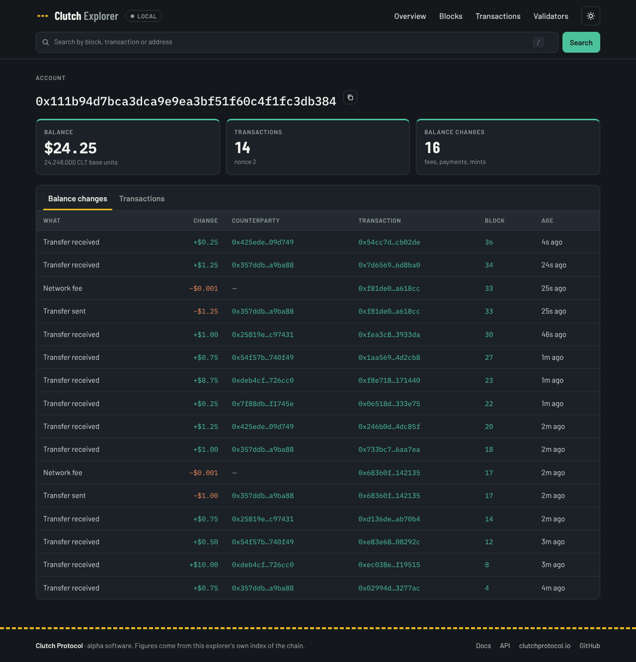 Account page in dark mode